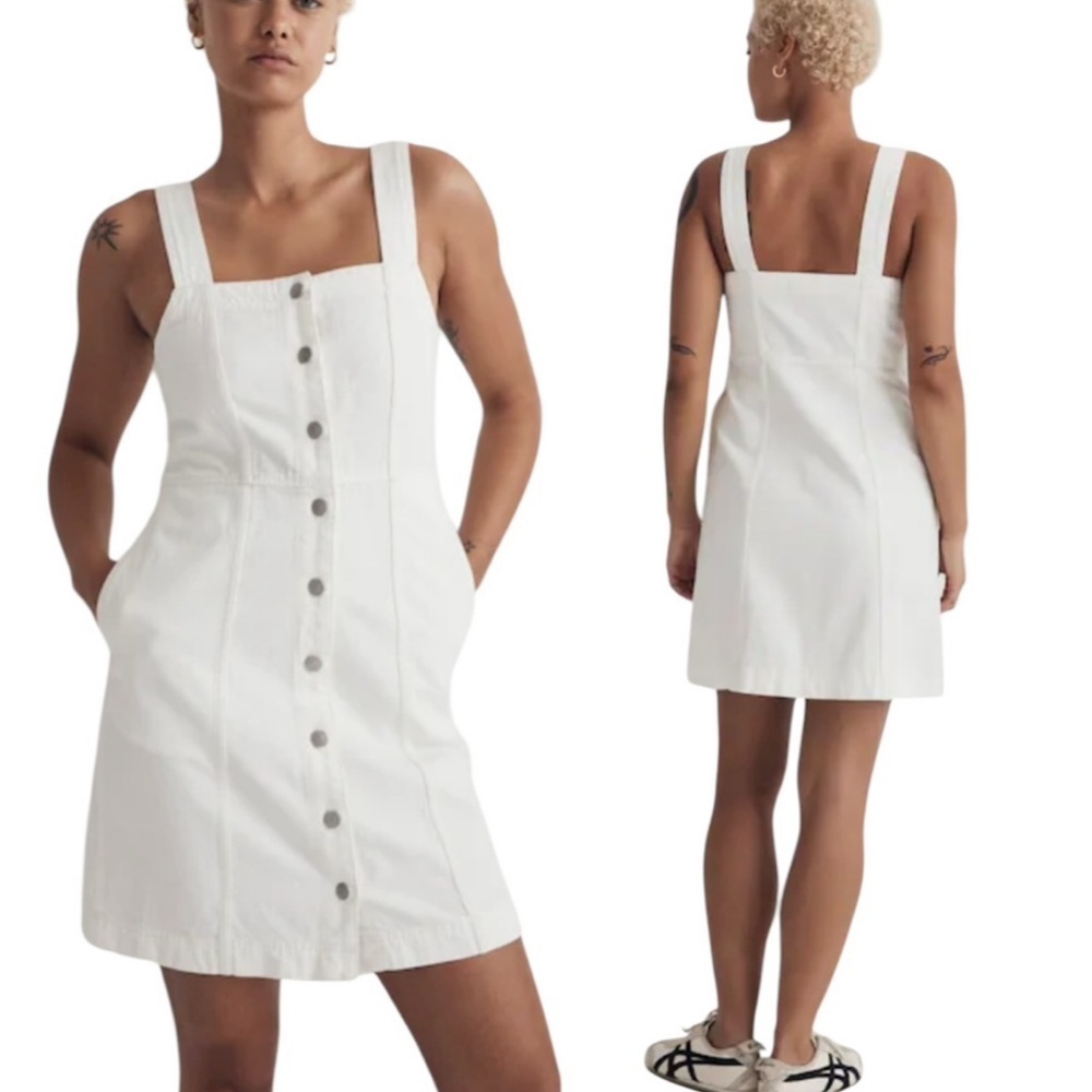 NWT Madewell Denim Square Neck Sleeveless Mini Dress in Tile White Size 14 - Picture 13 of 13